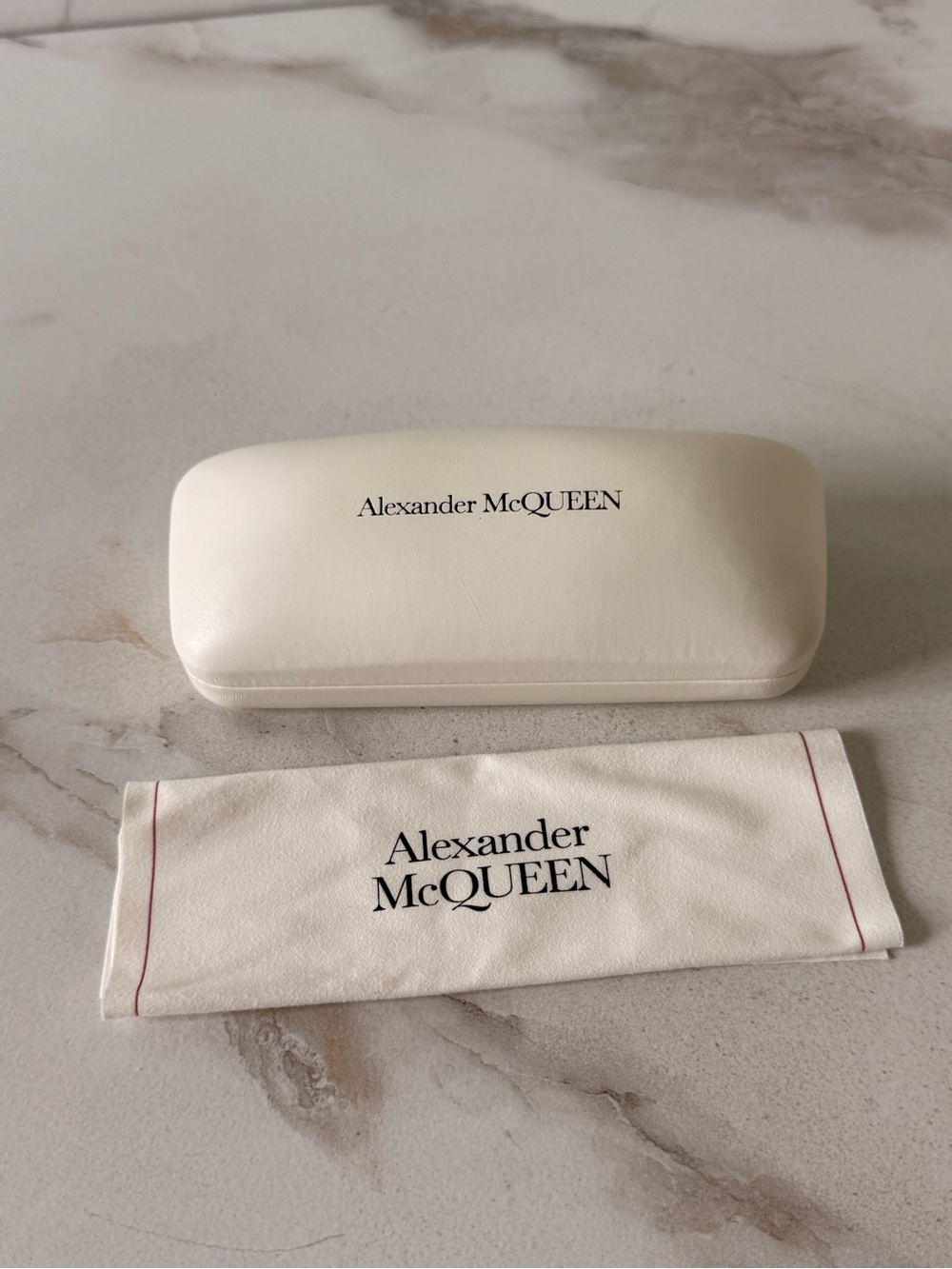 Alexander McQUEEN Cream Leather Sunglasses Case with Branded Cloth